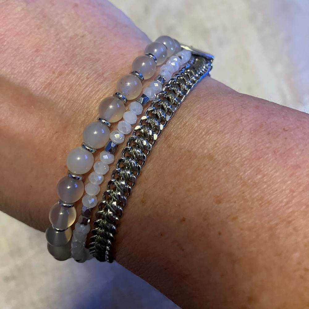 Layered Henri Bendel Bead and Silver Chain Bracelet Set